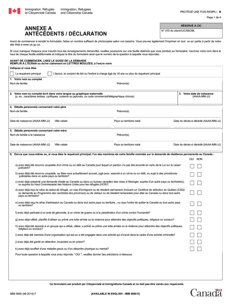 Annexe a Antecedents Declaration Canada 2019